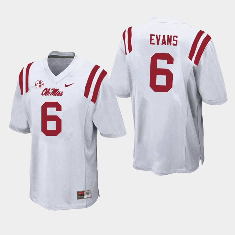 Zach Evans Ole Miss Rebels NCAA Men's White #6 Stitched Limited College Football Jersey DHC3458GT